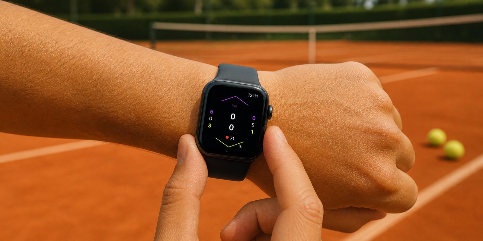 Only Tennis running on Apple Watch on a clay court