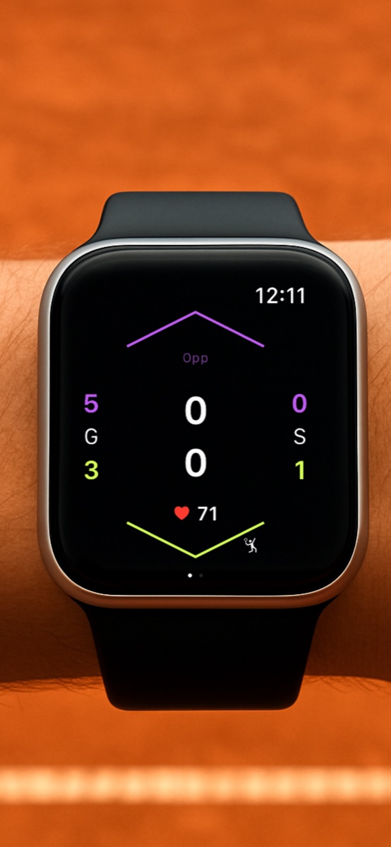 Only Tennis on Apple Watch tracking a tennis match