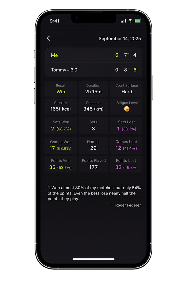 Only Tennis iPhone app showing match stats